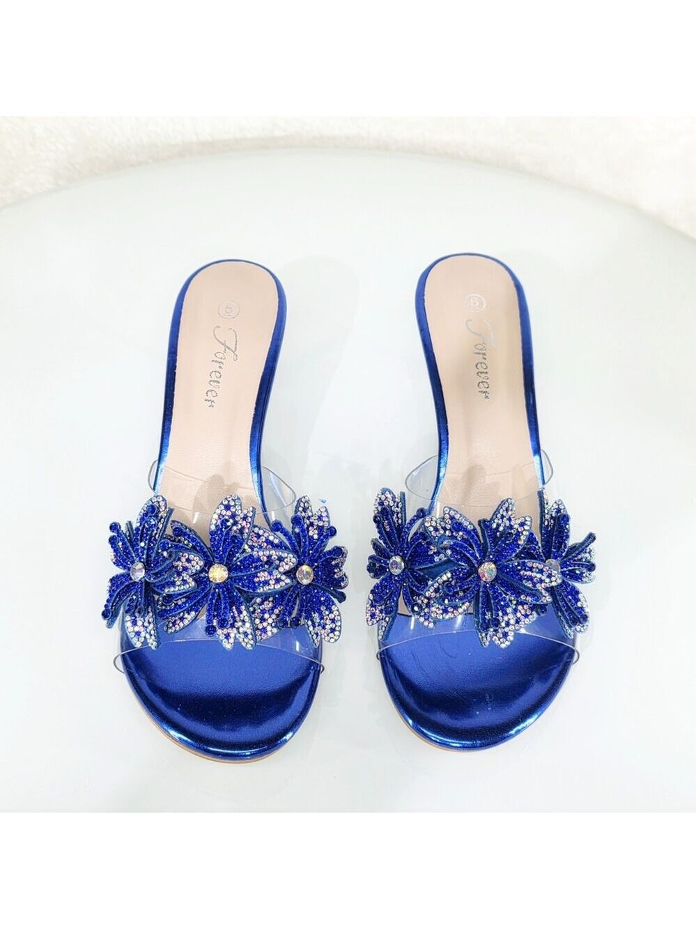 NIB NIB Eva Rhinestone Flower Blue Slip On 2.5" Wedge Heel Casual Party Shoes - Picture 7 of 11